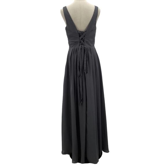 FORMAL PARTY SZ 10 L Charcoal Gray Pleated V-Neck A-Line Maxi Dress NWT B95 - Picture 2 of 9